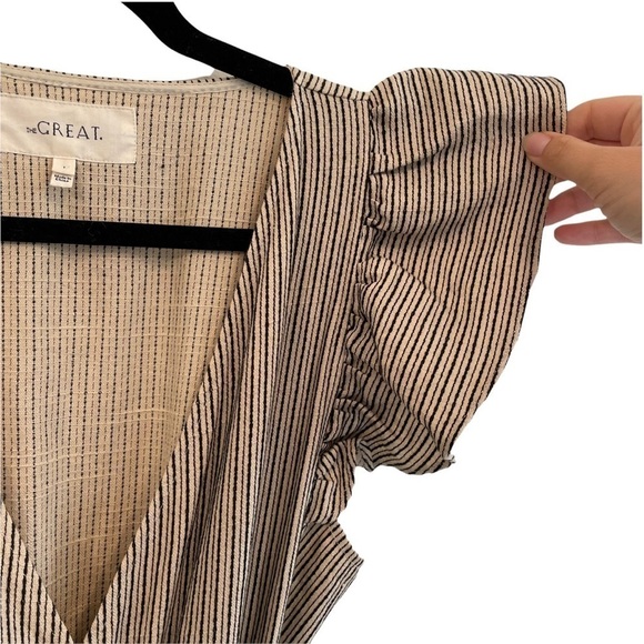 The GREAT. Spree Frontier Stripe Prairie Cottagecore Flutter Wrap Maxi Dress 1 - Picture 6 of 16